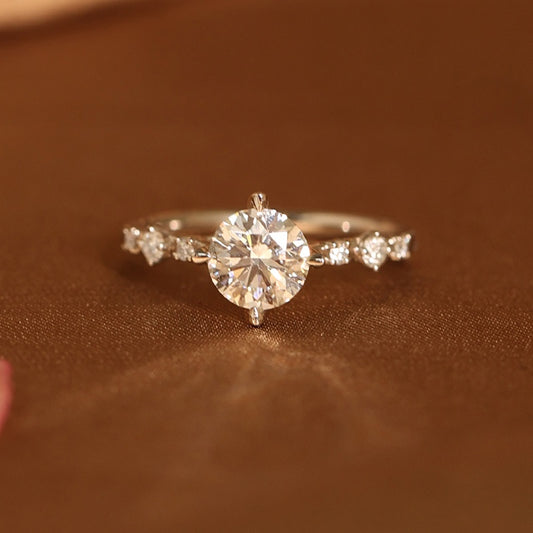 10K Gold Lab Grown Diamond CVD 1CT Round-Cut Vintage Simple and Stylish Anniversary Ring