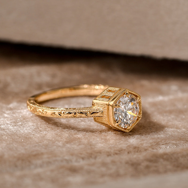 18k Gold Lab Grown Diamond CVD 1CT Round-Cut European Castle Style