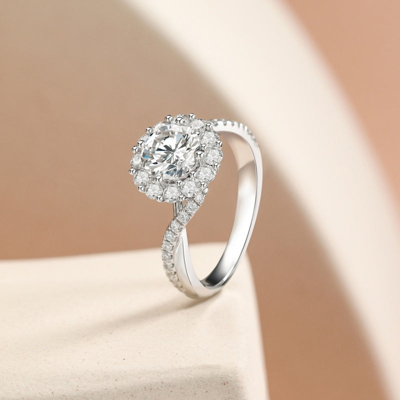 10K Gold Lab Grown Diamond CVD 1.5CT Round-Cut Twisted Shank Pave Anniversary Ring