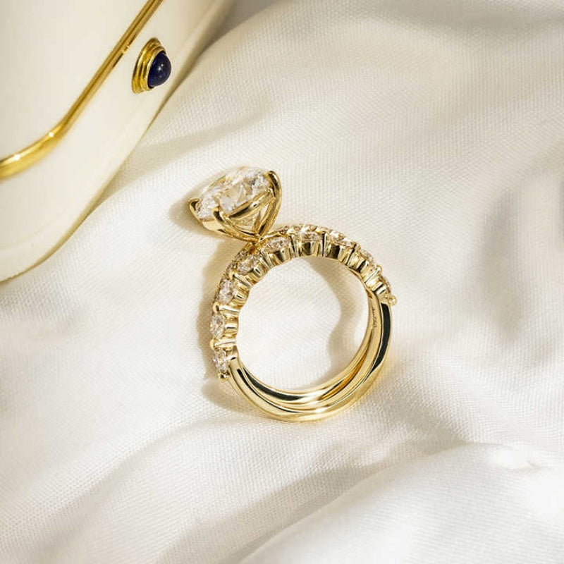 10K Gold Lab Grown Diamond CVD 1CT Round-Cut with Accent Stone Half Eternity Wedding Band Set