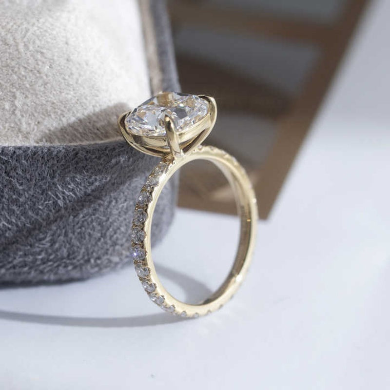 14K Gold Lab Grown Diamond CVD 2CT Cushion-Cut Full Etrenity Engagement Ring
