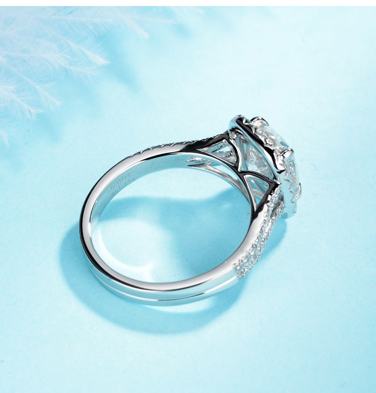 10K Gold Lab Grown Diamond CVD 1CT Cushion-Cut Halo V-shaped Promise Ring For Daily Wear