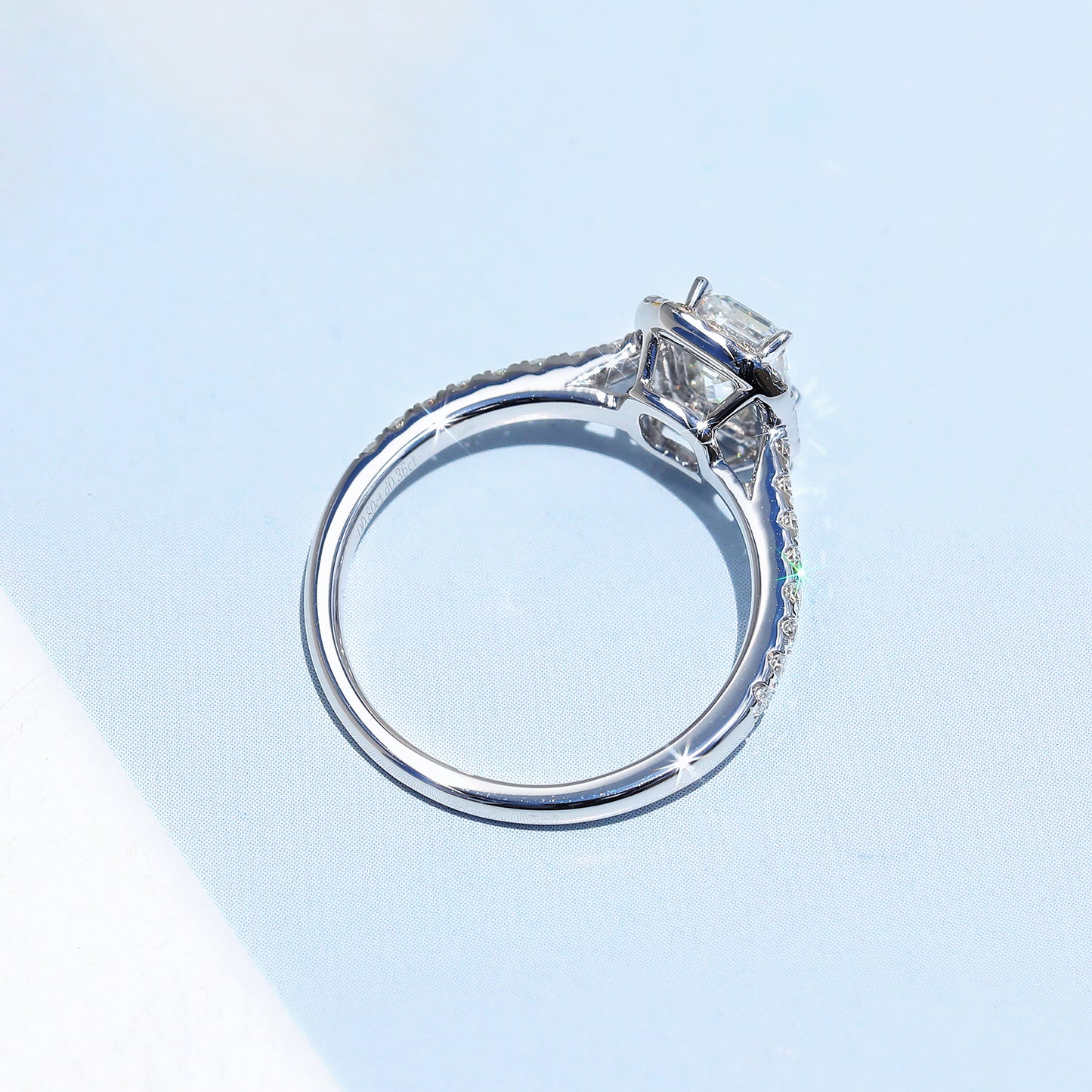 10K Gold Lab Grown Diamond CVD 1CT Emerald-Cut Halo Pave Engagement Ring