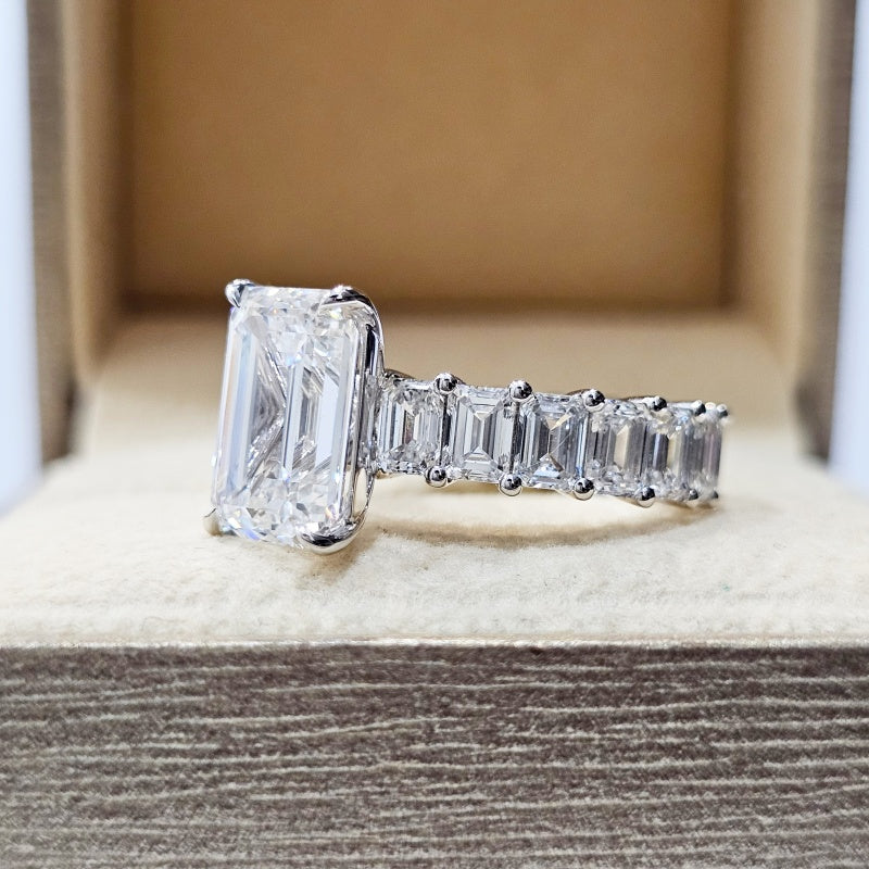 Platinum PT950 Lab Grown Diamond CVD 5 Carat Emerald Cut Ring