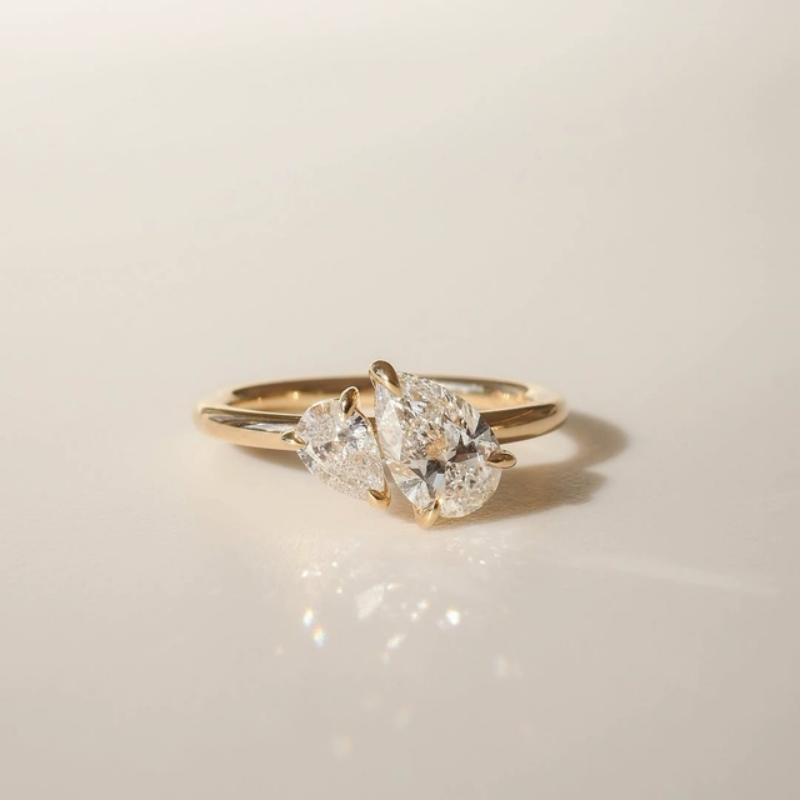 10K Gold Lab Grown Diamond CVD 3CT Pear-Cut Toi et Moi Anniversary Ring