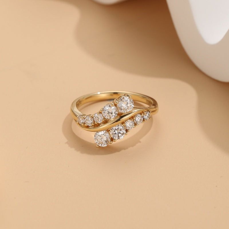 10K Gold Lab Grown Diamond CVD 2CT Round-Cut Bypass Crossover Engagement Ring