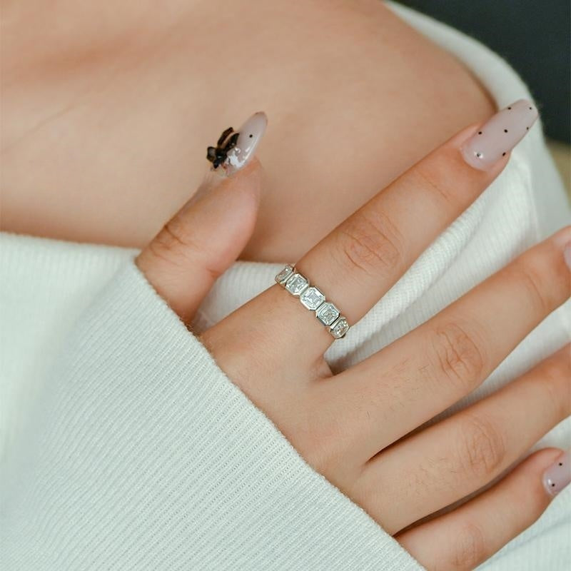 10K Gold Lab Grown Diamond CVD 1.5CT Asscher-Cut Five Stone Anniversary Ring
