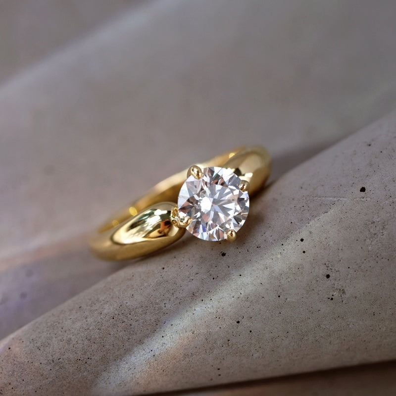 10K Gold Lab Grown Diamond CVD 1.5CT Round-Cut Classic Four Prong Setting Anniversary Ring