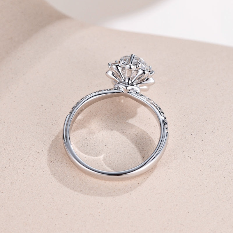 10K Gold Lab Grown Diamond CVD 1CT Round-Cut Flower Pave Anniversary  Ring