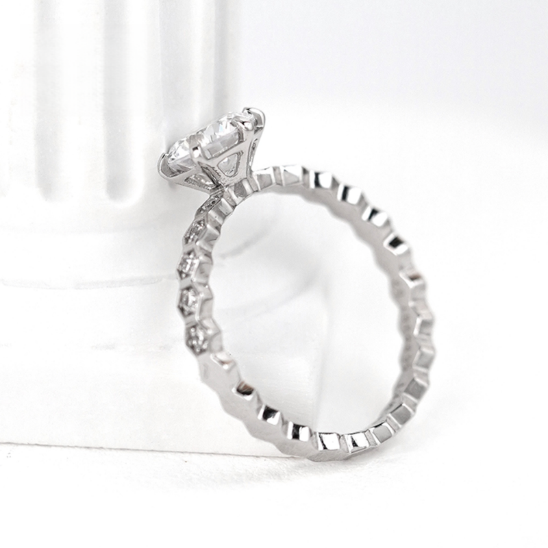 10K Gold Lab Grown Diamond CVD 1.5CT Round-Cut Classic Six Prong Setting Pave Engagement Ring