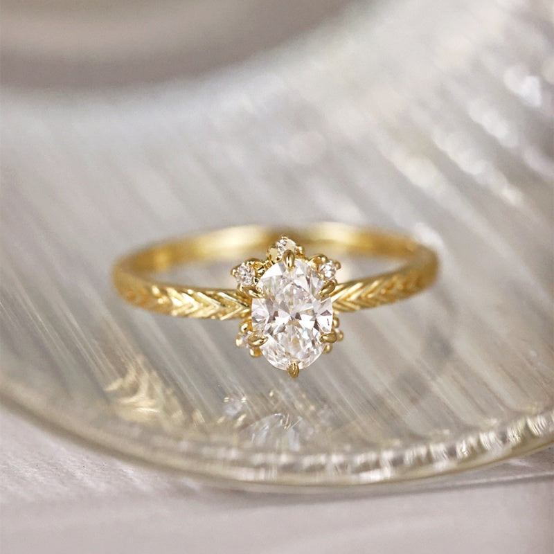 14K Gold Lab Grown Diamond CVD 1CT Oval-Cut Vintage Inspired Six Prong Engagement Ring
