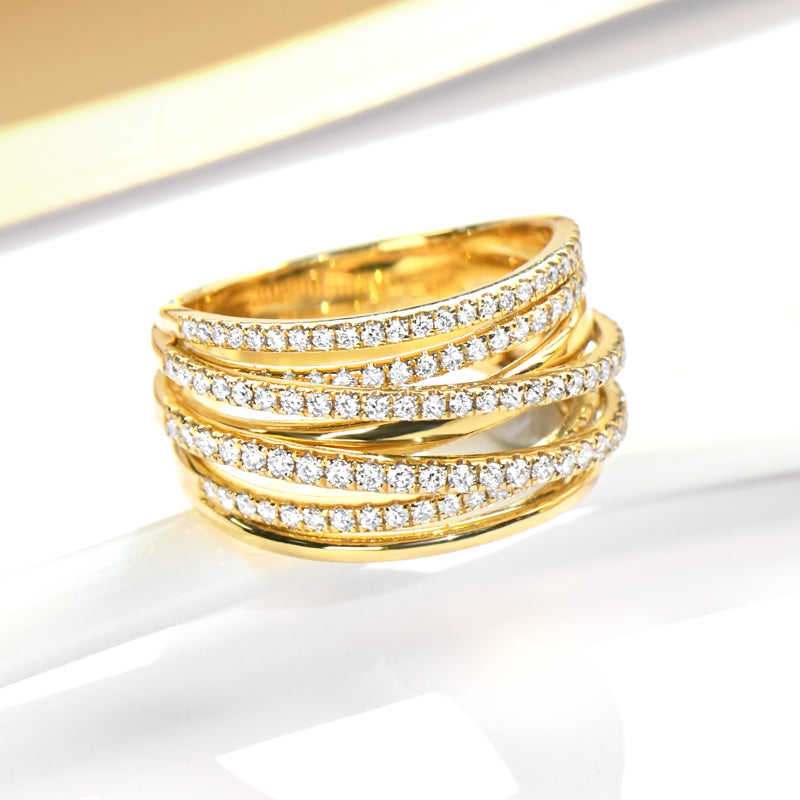 14K Gold Lab Grown Diamond CVD 1CT Round-Cut Multi-Row Crossover Wide Statement Band