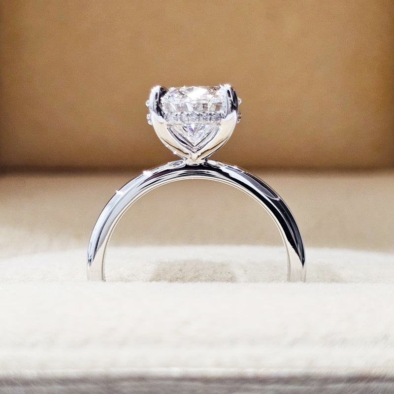 10K Gold Lab Grown Diamond CVD 3CT Oval-Cut Brilliant High Polish Band Engagement Ring
