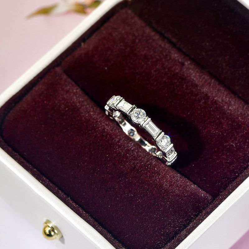 10K Gold Lab Grown Diamond CVD Round&Emerald Cut Etrenity Art Deco Promise Ring