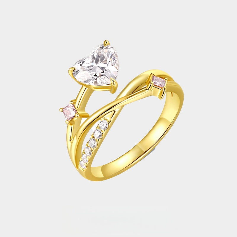 14K Gold Lab Grown Diamond CVD 1CT Heart-Cut Elegant Open Bypass Engagement Ring