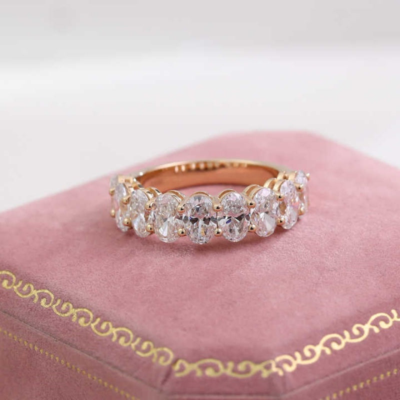 10K Gold Lab Grown Diamond CVD 2.5CT Oval-Cut Half Etrenity Anniversary Ring