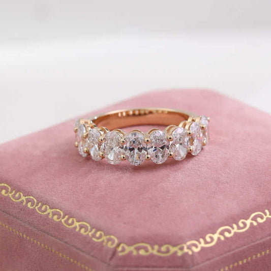 10K Gold Lab Grown Diamond CVD 2.5CT Oval-Cut Half Etrenity Anniversary Ring