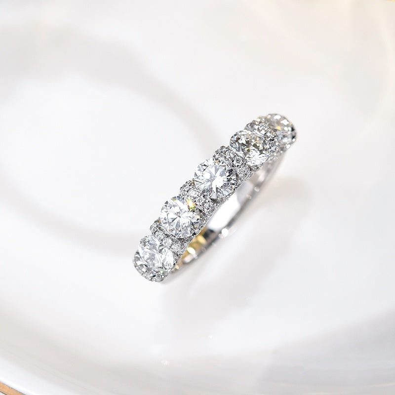 14K Gold Lab Grown Diamond CVD 2.5CT Round-Cut Five Stone Niche Luxury Style Engagement Ring