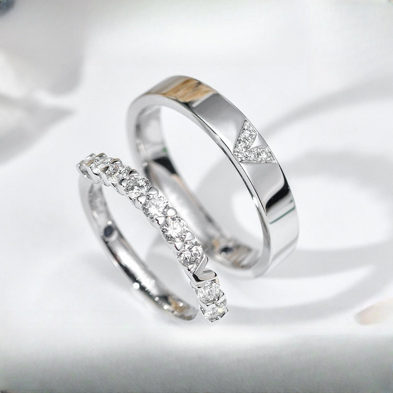 14K Gold Lab Grown Diamond CVD 0.5CT Round-Cut V-Shaped Couple Rings For Anniversary