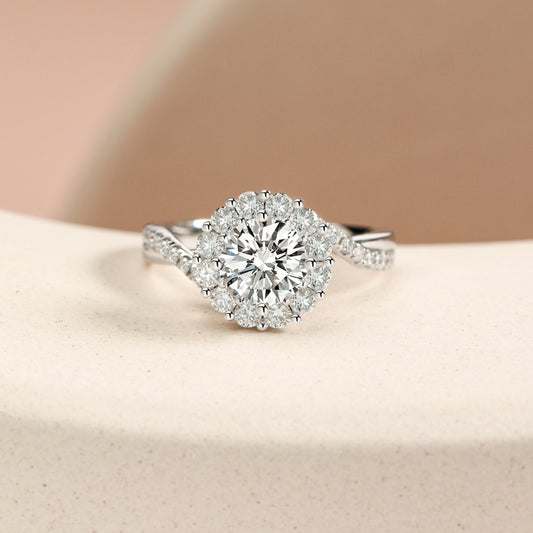 10K Gold Lab Grown Diamond CVD 1.5CT Round-Cut Twisted Shank Pave Anniversary Ring