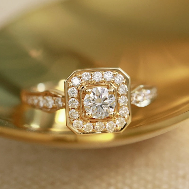 14K Gold Lab Grown Diamond CVD 0.5CT Round-Cut Halo Vintage Royal Style Engagement Ring