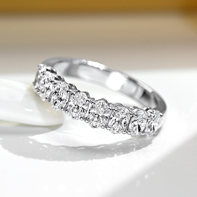 14K Gold Lab Grown Diamond CVD 2.5CT Oval-Cut Half Etrenity Engagement Ring