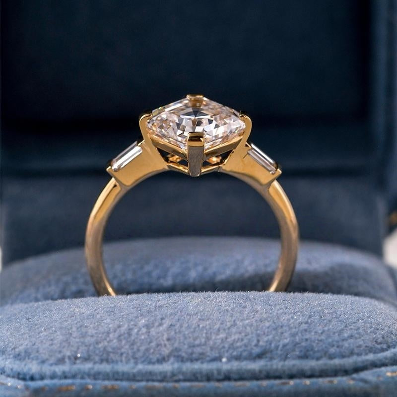 18K Gold Lab Grown Diamond CVD 2CT Asscher-Cut Classic Ring