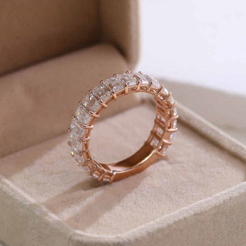 10K Gold Lab Grown Diamond CVD 2CT Emerald-Cut Pave Band Engagement Ring