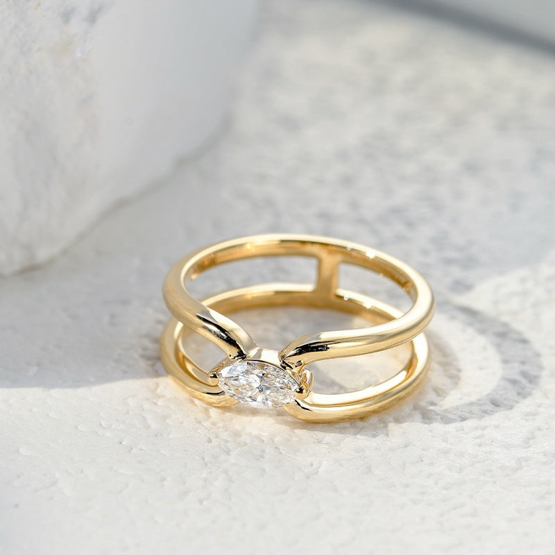 10K Gold Lab Grown Diamond CVD 0.5CT Marquise-Cut Elegant Bypass Open Unique Anniversary Gift