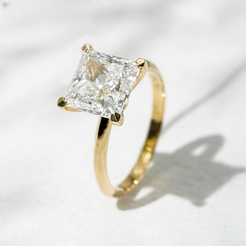 18K Gold Lab Grown Diamond CVD 3CT Princess-Cut Classic Minimalist Ring,