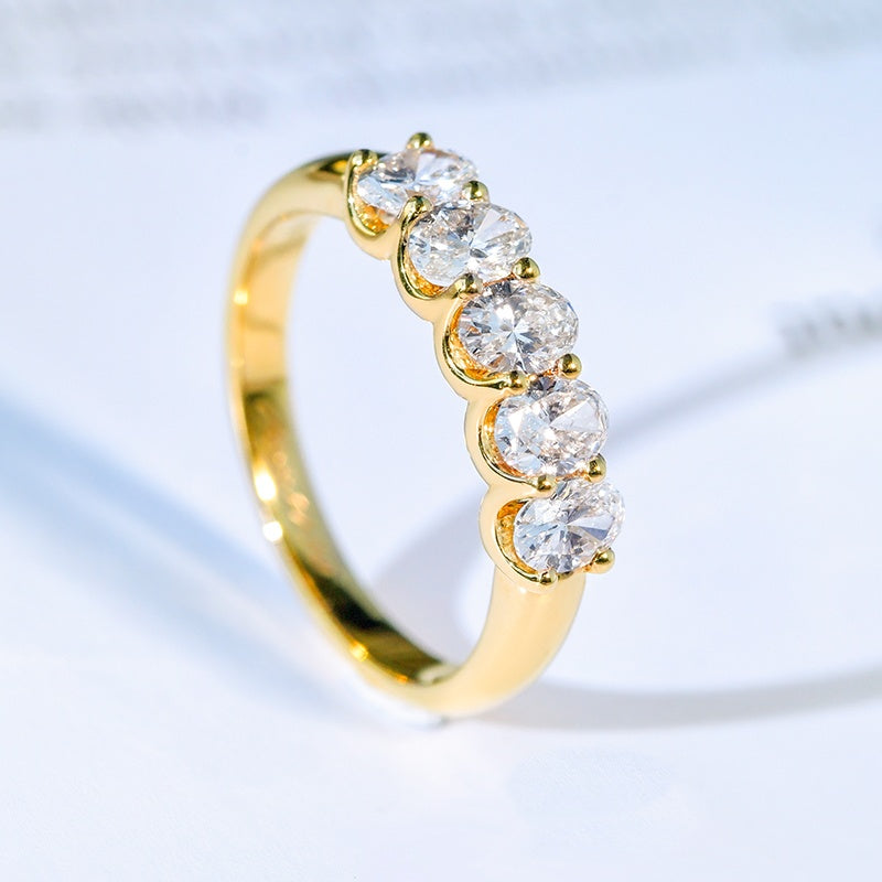 18K Gold Lab Grown Diamond CVD 5-Piece Oval Stones Setting Novelty Style Ring