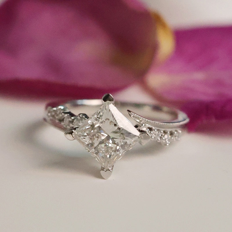 14K Gold Lab Grown Diamond CVD 2CT Princess-Cut Elegant Twisted Four Prong Setting Anniversary Ring