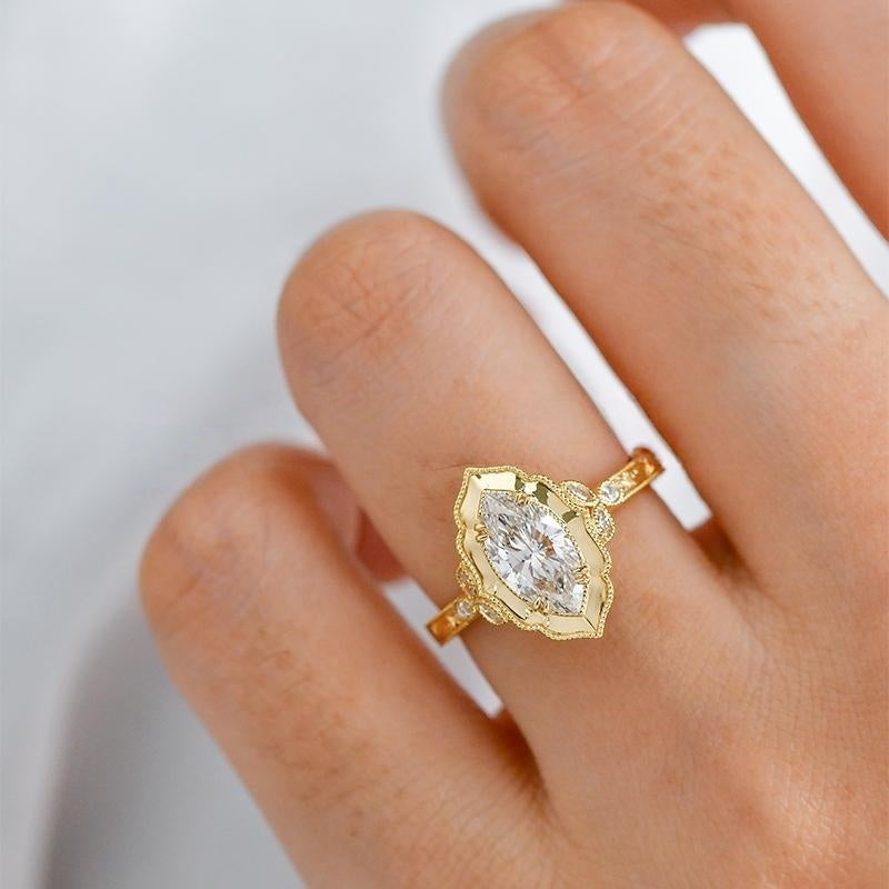 18k Gold Lab Grown Diamond CVD 1CT Marquise Royal Style Wedding Ring