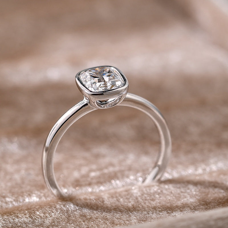 10K Gold Lab Grown Diamond CVD 1.5CT Cushion-Cut Bezel Setting Anniversary Ring