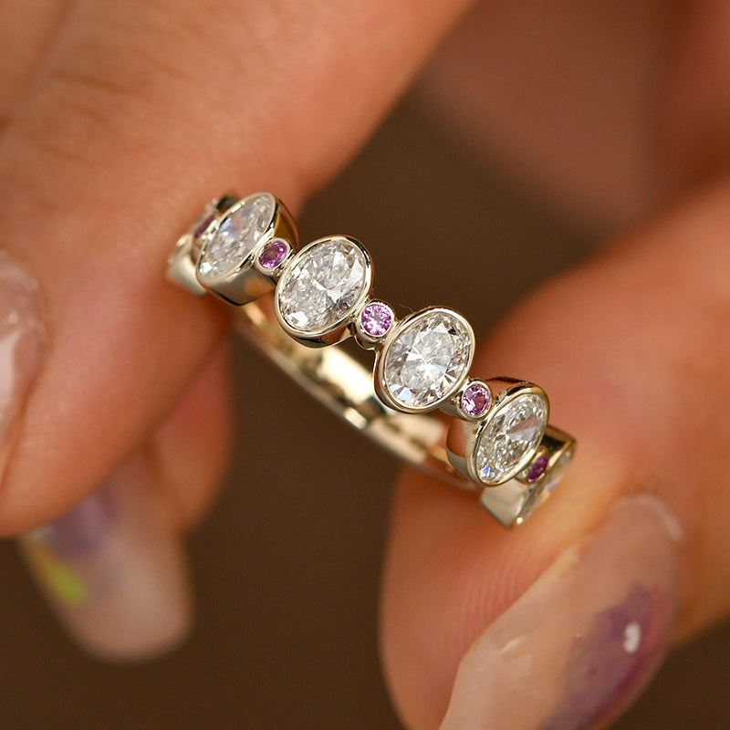 14K Gold Lab Grown Diamond CVD 2CT Oval-Cut Pave Band Eternity Engagement Ring