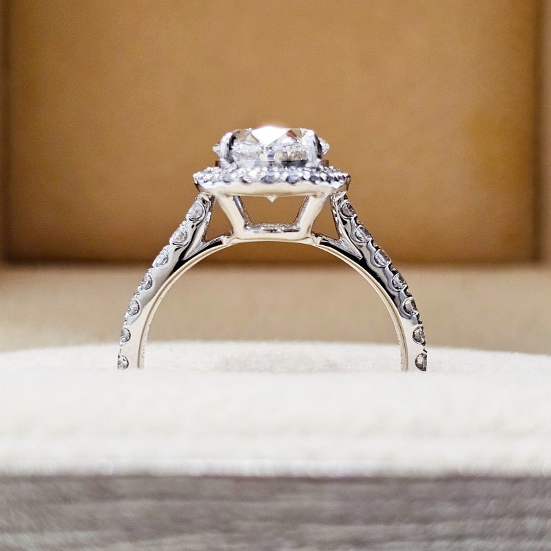10K Gold Lab Grown Diamond CVD 2CT Oval-Cut Halo Pave Band Anniversary Ring