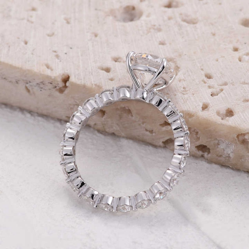 10K Gold Lab Grown Diamond CVD 2CT Round-Cut Full Round Accent Pave Bridal Ring