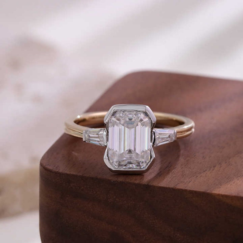 14K Gold Lab Grown Diamond CVD 2CT Emerald-Cut two Tone Gold-Anniversary Gift For Her