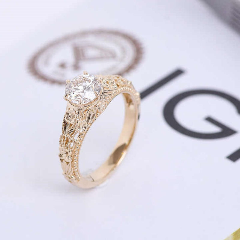 14K Gold Lab Grown Diamond CVD 1CT Round-Cut Vintage Royal Style Engagement Ring