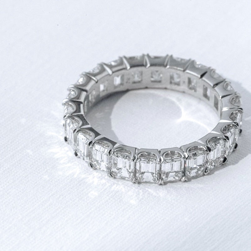 10K Gold Lab Grown Diamond CVD 3.5CT Oval-Cut Full Eternity Step Design Anniversary Ring