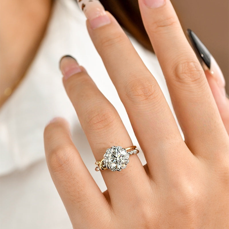 14K Gold Lab Grown Diamond CVD 3CT Round-Cut Two Tone Vintage Engagement Ring