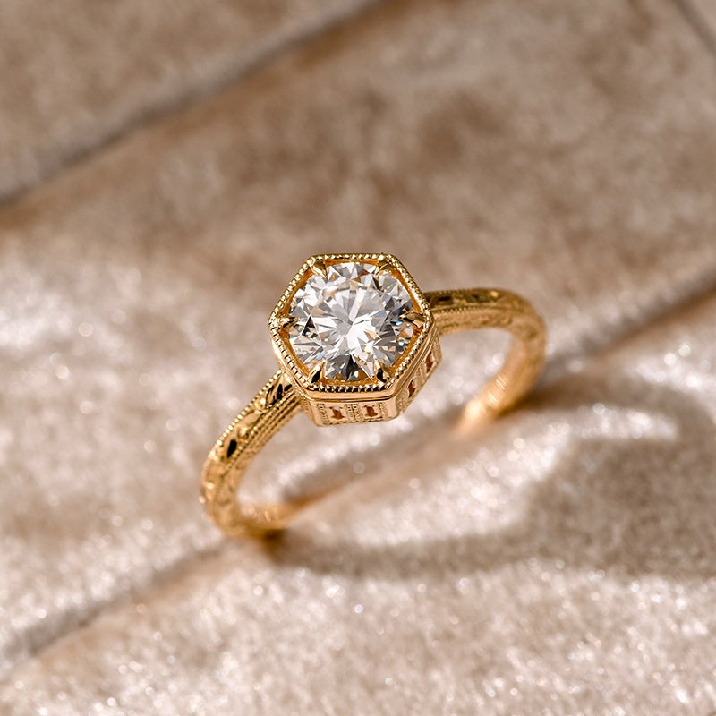 18k Gold Lab Grown Diamond CVD 1CT Round-Cut European Castle Style