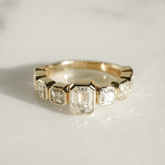 18k Gold Lab Grown Diamond CVD  Emerald-Cut Ring For Wedding