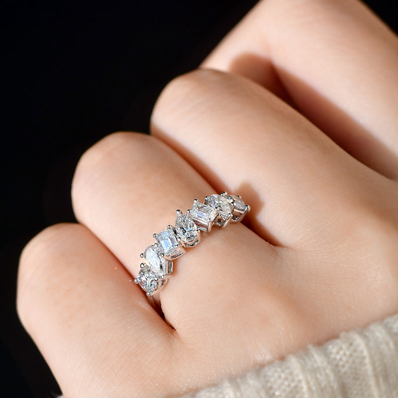 10K Gold Lab Grown Diamond CVD Various Shapes Half Eternity Engagement Ring