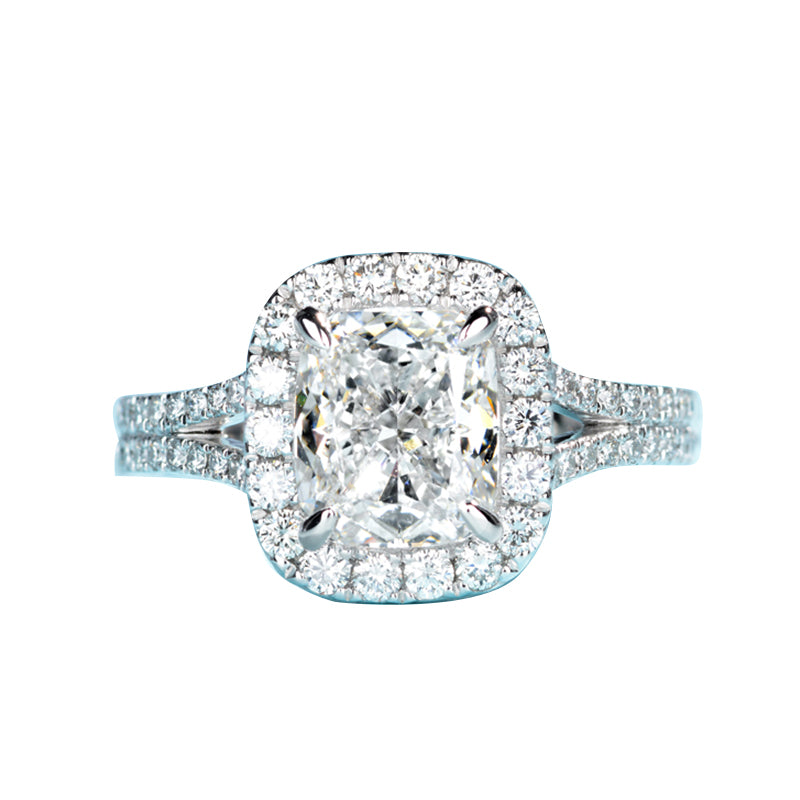 10K Gold Lab Grown Diamond CVD 1CT Cushion-Cut Halo V-shaped Promise Ring For Daily Wear