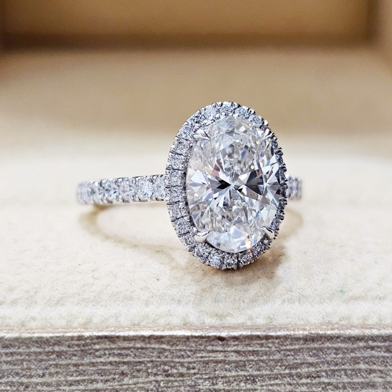 10K Gold Lab Grown Diamond CVD 2CT Oval-Cut Halo Pave Band Anniversary Ring