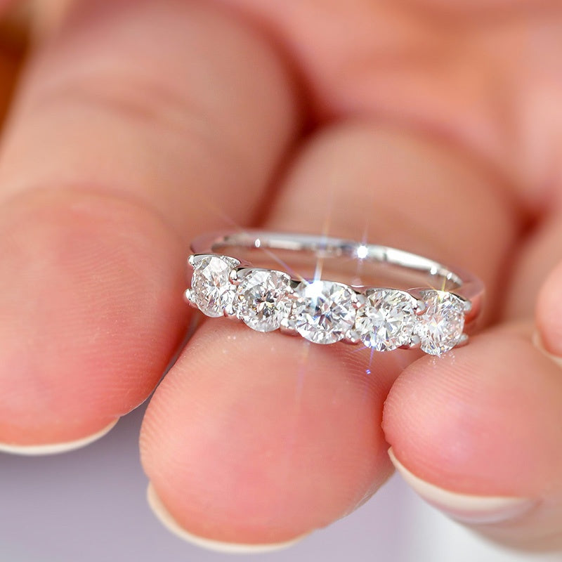 10K Gold Lab Grown Diamond CVD 2CT Round-Cut Five Stone Anniversary Ring