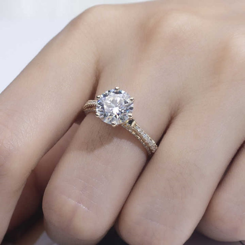 10K Gold Lab Grown Diamond CVD Round-Cut Vintage Royal Style Engagement Ring