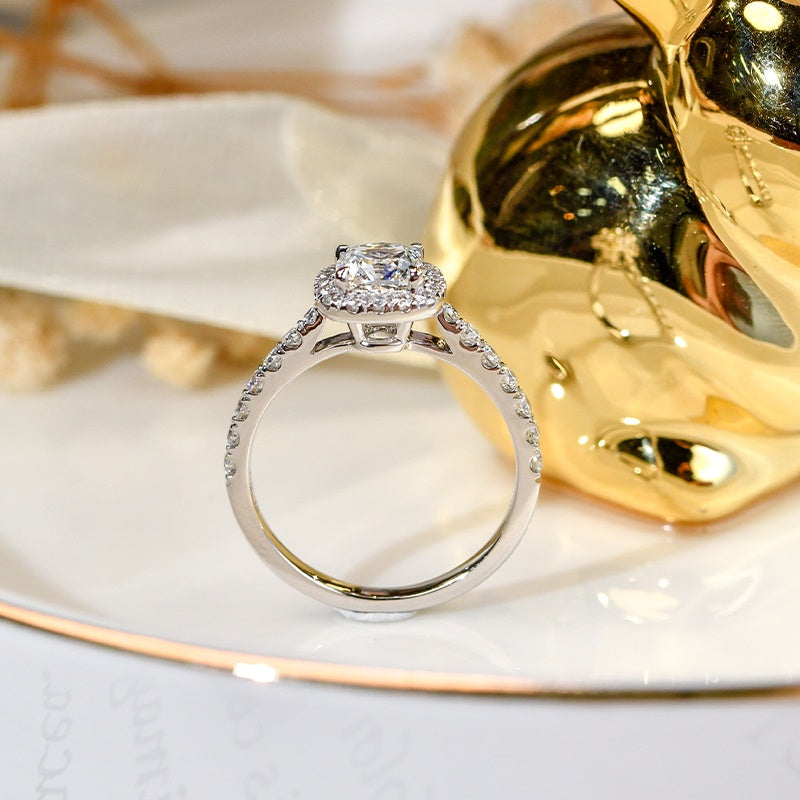 14K Gold Lab Grown Diamond CVD 1CT Cushion-Cut Halo Pave Engagement Ring