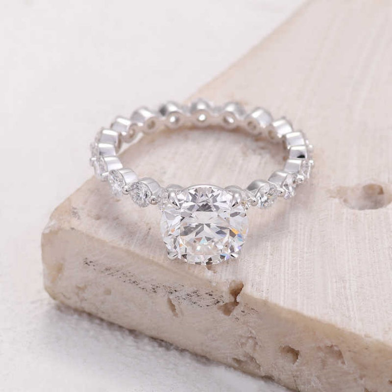 10K Gold Lab Grown Diamond CVD 2CT Round-Cut Full Round Accent Pave Bridal Ring